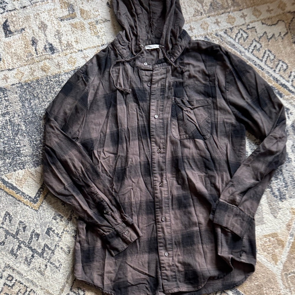 Threads 4 Thought Brown Plaid Hooded Shirt Jacket - Dark Brown & Black